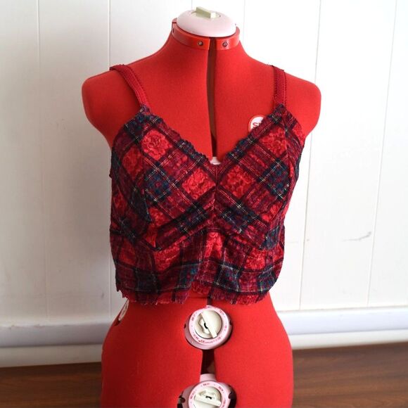 Torrid 2 Curve Tartan Plaid Red Green Bra Bralette Lace - Picture 1 of 7